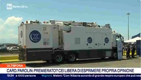 RAI NEWS24 tv report on delivery at Gioia Tauro port of the mobile scanner falling under the “Food for Gaza” initiative